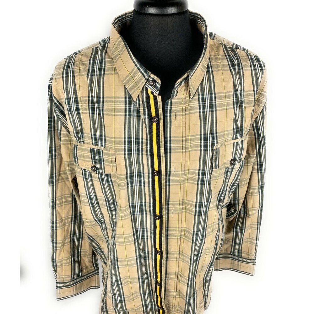Cavi Mens Western Plaid Tan Button Up Shirt - Picture 3 of 10
